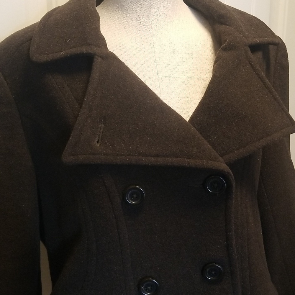 Croft and Barrow Wool Blend Pea Coat Dark Gray Green Womens Size Large WoolBlend - Picture 2 of 8